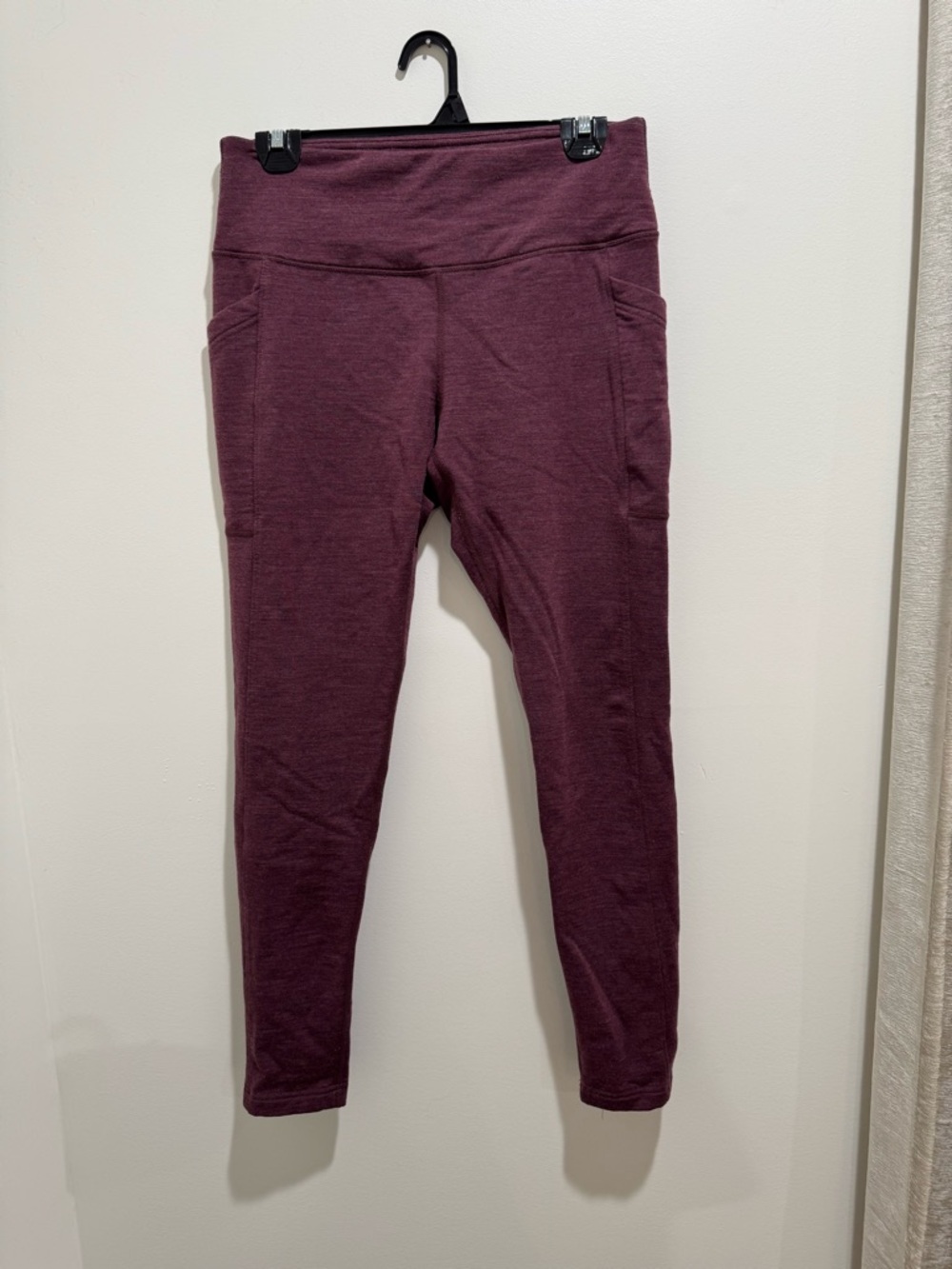 Woolx Frost Merino Wool Leggings Burgundy Pocket Thermal Pants Small - Picture 2 of 9